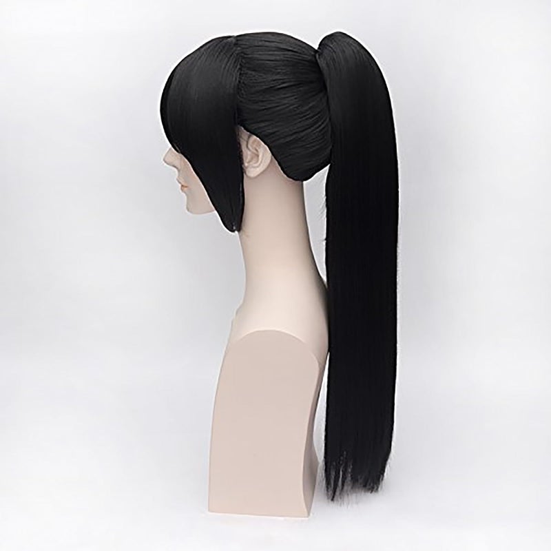 Probeauty Girl Stylish Ponytail Black Straight Cosplay Wig Long Black Wig with Bangs for Women Synthetic Wig Anime Cosplay Wig for Halloween Costume Party+Wig Cap - Image 5